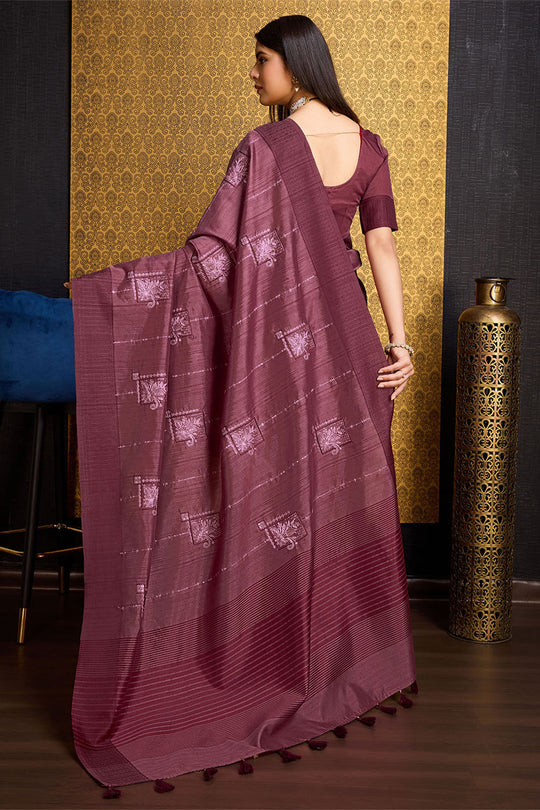 Purple Tussar Silk Saree With Blouse Piece