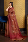 Rust Tussar Silk Saree With Blouse Piece
