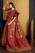 Rust Tussar Silk Saree With Blouse Piece