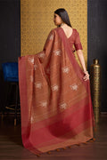 Rust Tussar Silk Saree With Blouse Piece