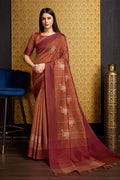 Rust Tussar Silk Saree With Blouse Piece