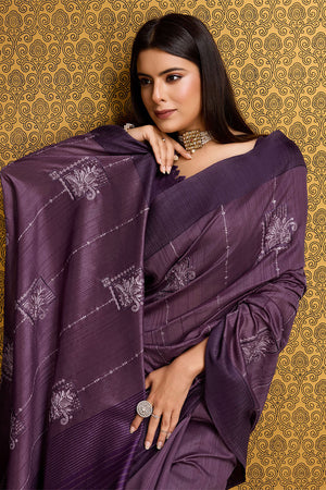 Purple Tussar Silk Saree With Blouse Piece