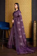 Purple Tussar Silk Saree With Blouse Piece