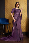 Purple Tussar Silk Saree With Blouse Piece