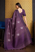 Purple Tussar Silk Saree With Blouse Piece