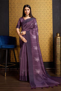 Purple Tussar Silk Saree With Blouse Piece