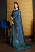 Teal Tussar Silk Saree With Blouse Piece