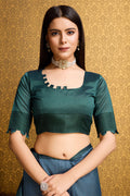 Teal Tussar Silk Saree With Blouse Piece