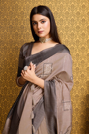 Beige Tussar Silk Saree With Blouse Piece