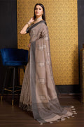 Beige Tussar Silk Saree With Blouse Piece
