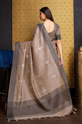 Beige Tussar Silk Saree With Blouse Piece