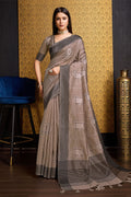 Beige Tussar Silk Saree With Blouse Piece