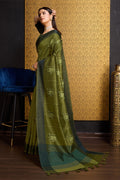 Green Tussar Silk Saree With Blouse Piece