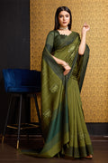 Green Tussar Silk Saree With Blouse Piece