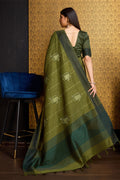 Green Tussar Silk Saree With Blouse Piece