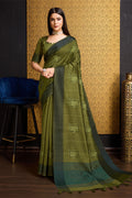 Green Tussar Silk Saree With Blouse Piece