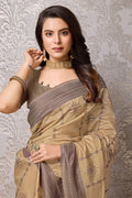 Beige Tussar Silk Saree With Blouse Piece