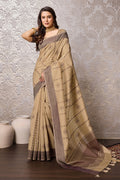 Beige Tussar Silk Saree With Blouse Piece