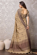 Beige Tussar Silk Saree With Blouse Piece