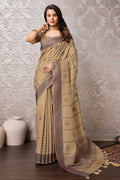 Beige Tussar Silk Saree With Blouse Piece