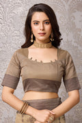 Beige Tussar Silk Saree With Blouse Piece