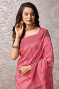 Peach Tussar Silk Saree With Blouse Piece