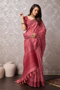 Peach Tussar Silk Saree With Blouse Piece