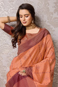 Orange Tussar Silk Saree With Blouse Piece