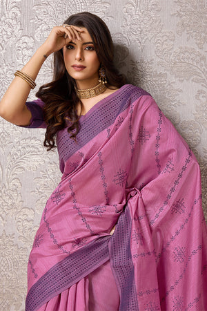 Pink Tussar Silk Saree With Blouse Piece