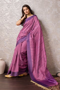 Pink Tussar Silk Saree With Blouse Piece