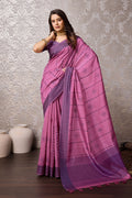 Pink Tussar Silk Saree With Blouse Piece