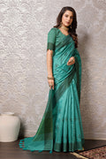 Teal Tussar Silk Saree With Blouse Piece