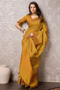 Yellow Tussar Silk Saree With Blouse Piece