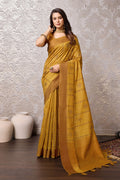 Yellow Tussar Silk Saree With Blouse Piece