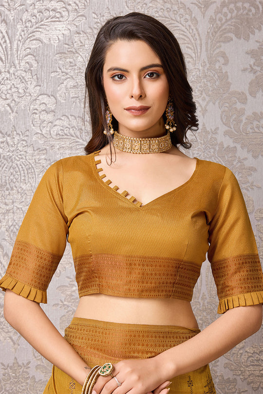 Yellow Tussar Silk Saree With Blouse Piece