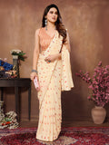 Cream Georgette Ready to Wear Saree With Blouse Piece