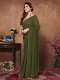 Green Georgette Ready to Wear Saree With Blouse Piece