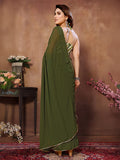 Green Georgette Ready to Wear Saree With Blouse Piece