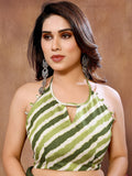 Green Georgette Ready to Wear Saree With Blouse Piece