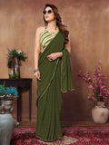Green Georgette Ready to Wear Saree With Blouse Piece