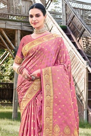 Pink Stain Silk Saree With Blouse Piece