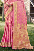 Pink Stain Silk Saree With Blouse Piece