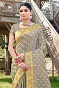 Grey Stain Silk Saree With Blouse Piece