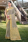 Grey Stain Silk Saree With Blouse Piece