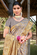 Grey Stain Silk Saree With Blouse Piece