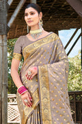 Grey Stain Silk Saree With Blouse Piece