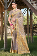 Grey Stain Silk Saree With Blouse Piece