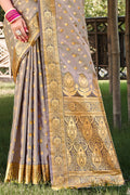 Grey Stain Silk Saree With Blouse Piece