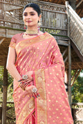 Peach Stain Silk Saree With Blouse Piece