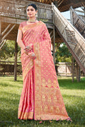 Peach Stain Silk Saree With Blouse Piece